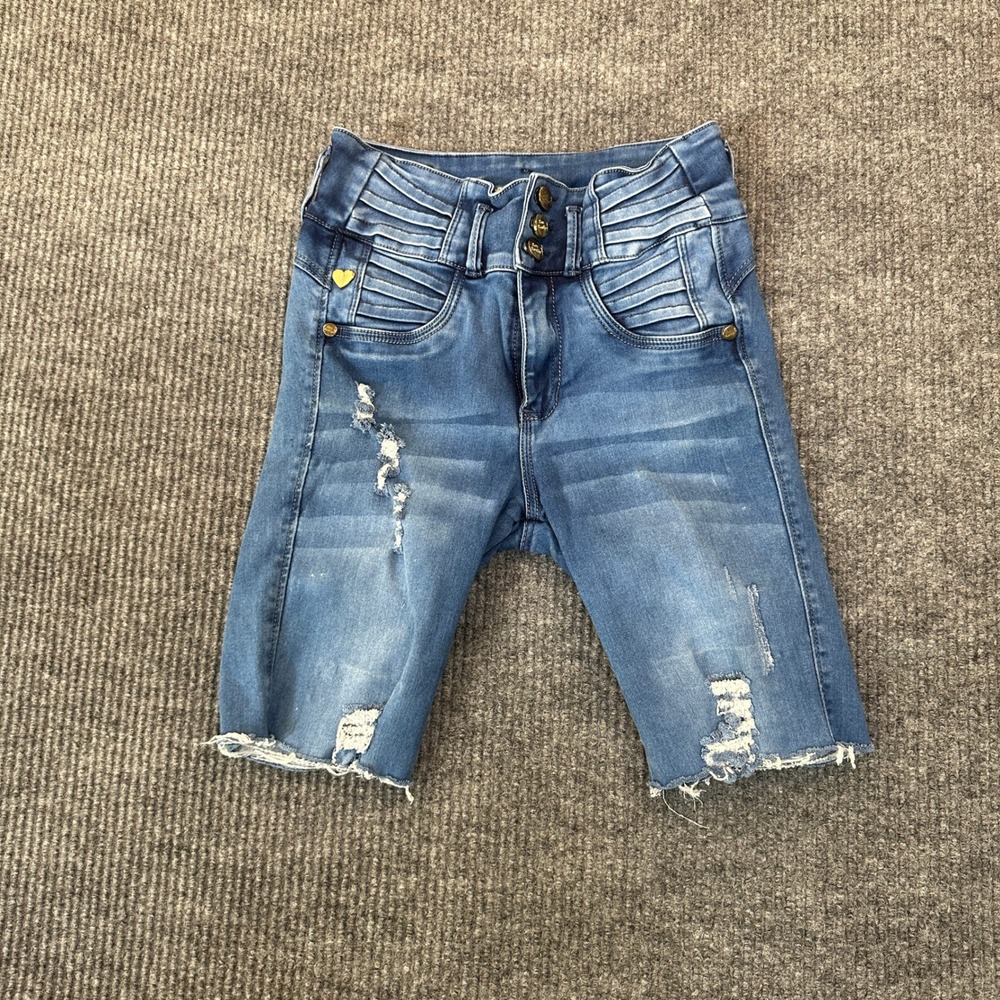 Bon Bon Up Womens High Waist Distressed Denim Shorts Size 10 Blue Butt Lift